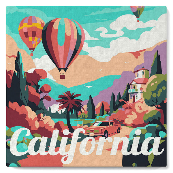 Mini Paint by numbers 8"x8" framed - Travel Poster California Balloons