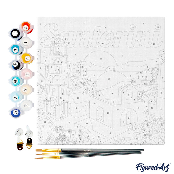 Mini Paint by numbers 8"x8" framed - Travel Poster Santorini Sunrise