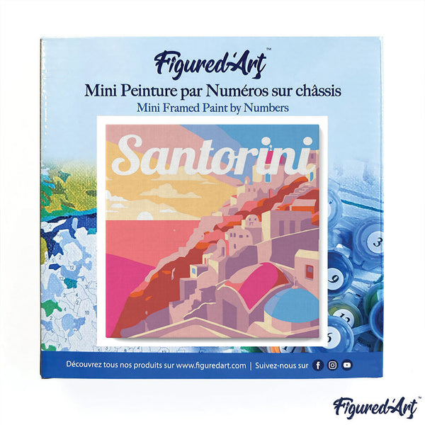 Mini Paint by numbers 8"x8" framed - Travel Poster Santorini Sunset