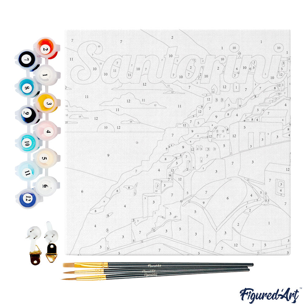 Mini Paint by numbers 8"x8" framed - Travel Poster Santorini Sunset