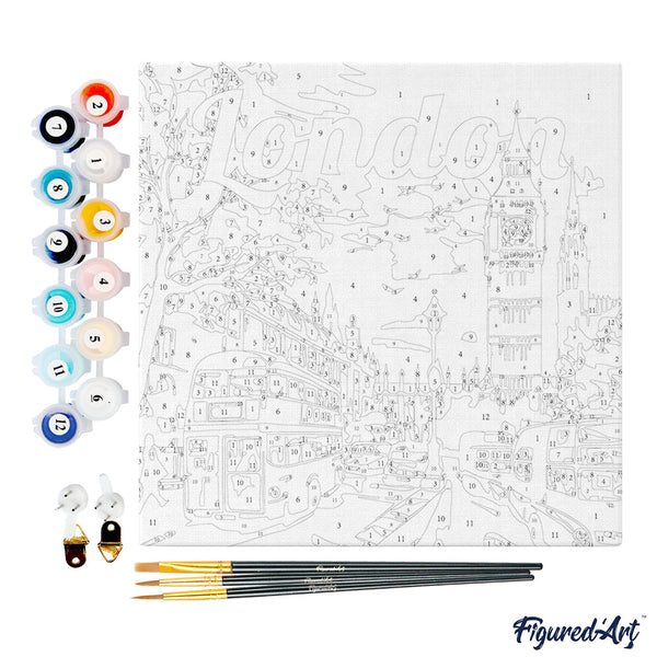 Mini Paint by numbers 8"x8" framed - Travel Poster London