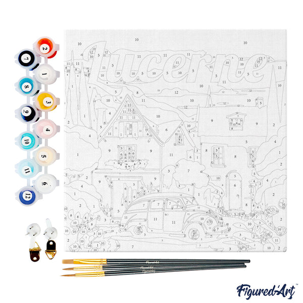 Mini Paint by numbers 8"x8" framed - Travel Poster Lucerne