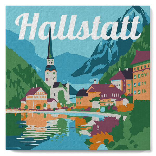Mini Paint by numbers 8"x8" framed - Travel Poster Hallstatt