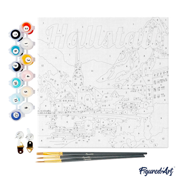 Mini Paint by numbers 8"x8" framed - Travel Poster Hallstatt