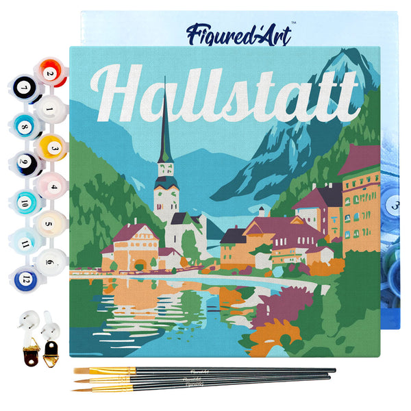 Mini Paint by numbers 8"x8" framed - Travel Poster Hallstatt