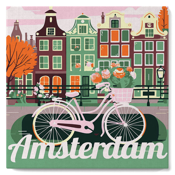 Mini Paint by numbers 8"x8" framed - Travel Poster Amsterdam