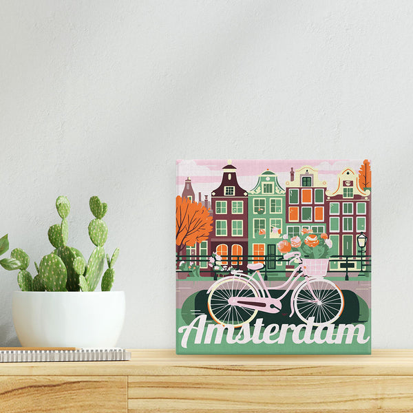 Mini Paint by numbers 8"x8" framed - Travel Poster Amsterdam