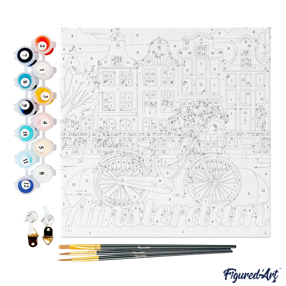 Mini Paint by numbers 8"x8" framed - Travel Poster Amsterdam