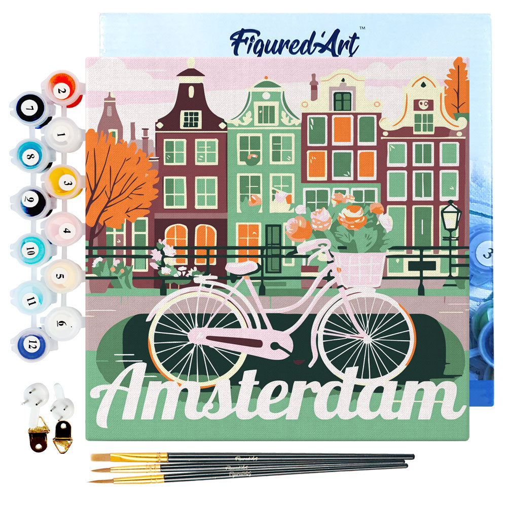 Mini Paint by numbers 8"x8" framed - Travel Poster Amsterdam
