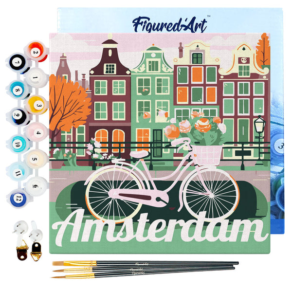 Mini Paint by numbers 8"x8" framed - Travel Poster Amsterdam