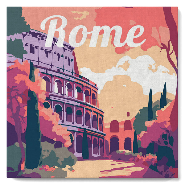 Mini Paint by numbers 8"x8" framed - Travel Poster Rome
