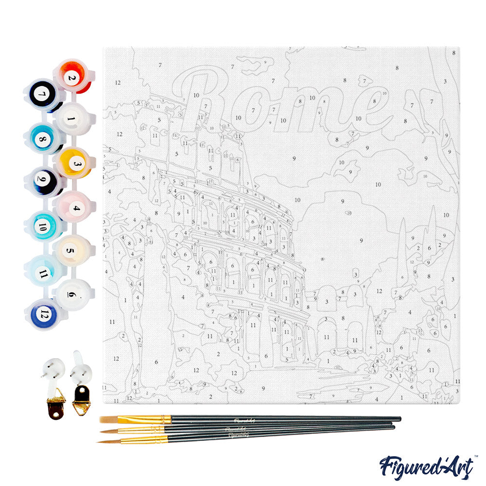 Mini Paint by numbers 8"x8" framed - Travel Poster Rome