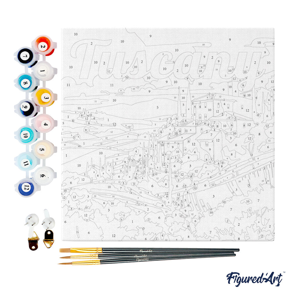 Mini Paint by numbers 8"x8" framed - Travel Poster Tuscany Summer