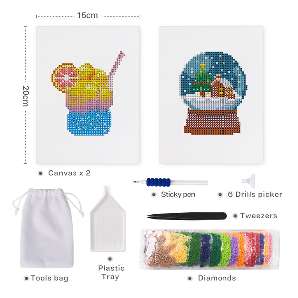 Mini Diamond Painting 6"x8" (2 pieces) - Summer Smoothie and Winter Snow Globe