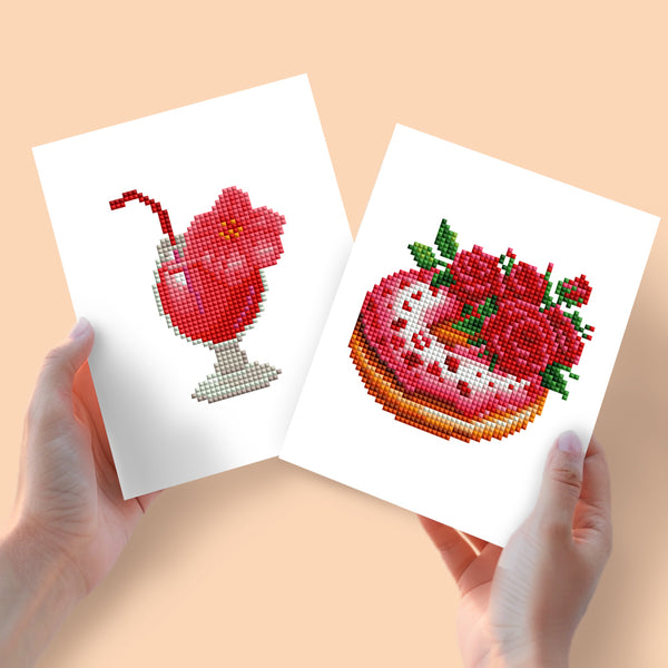 Mini Diamond Painting 6"x8" (2 pieces) - Milkshake and Cake