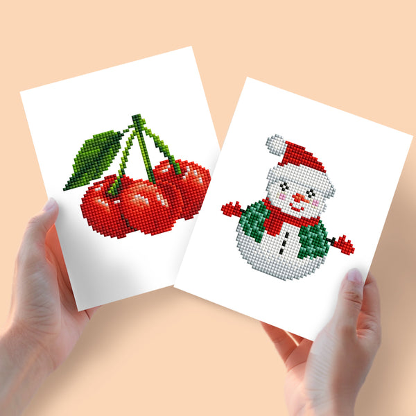 Mini Diamond Painting 6"x8" (2 pieces) - Cherries and Snowman