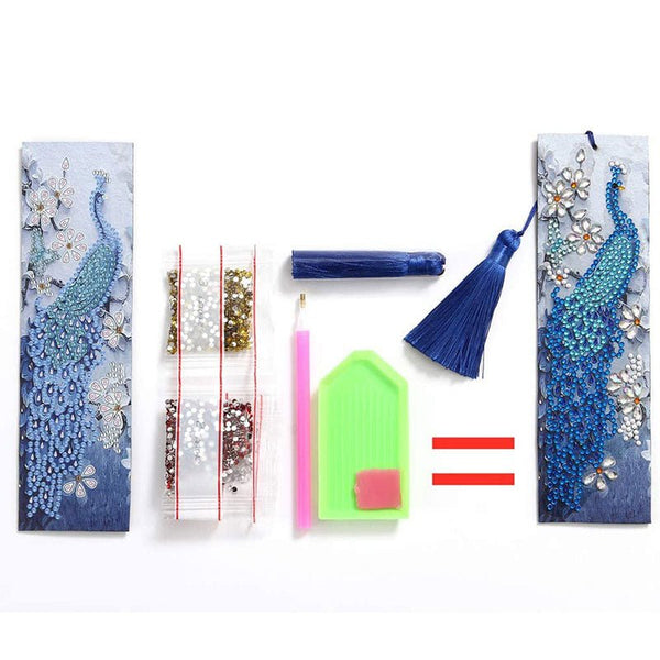 Diamond Painting Bookmark Blue Peacock