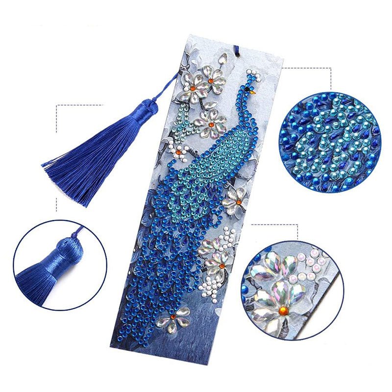 Diamond Painting Bookmark Blue Peacock