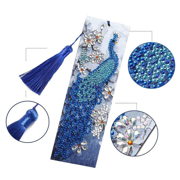 Diamond Painting Bookmark Blue Peacock