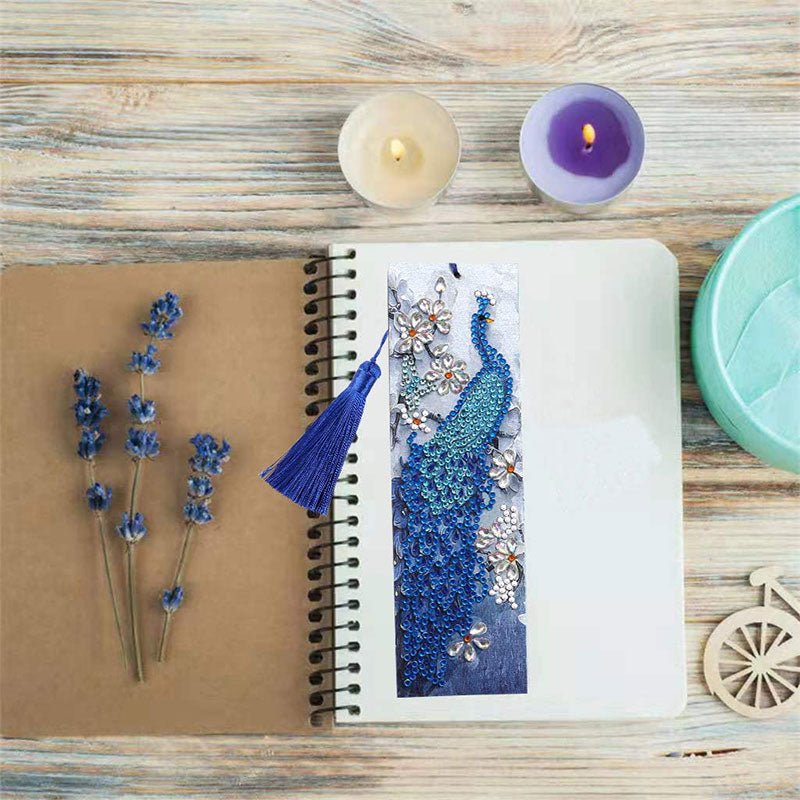 Diamond Painting Bookmark Blue Peacock