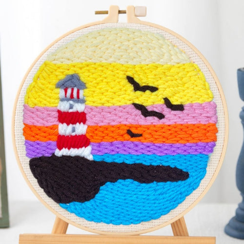 Punch Needle Kit - Lighthouse with a Colorful Sky
