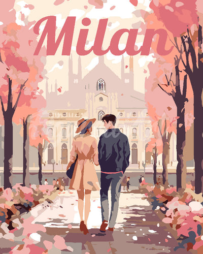 Paint by numbers kit Travel Poster Milan in Bloom Figured'Art