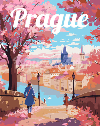 Paint by numbers kit Travel Poster Prague in Bloom Figured'Art