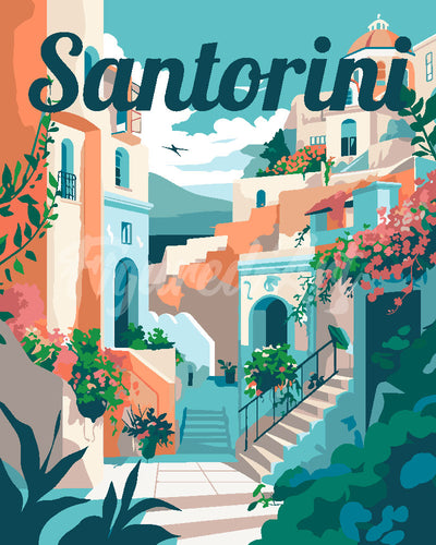 Paint by numbers kit Travel Poster Santorini in Bloom Figured'Art