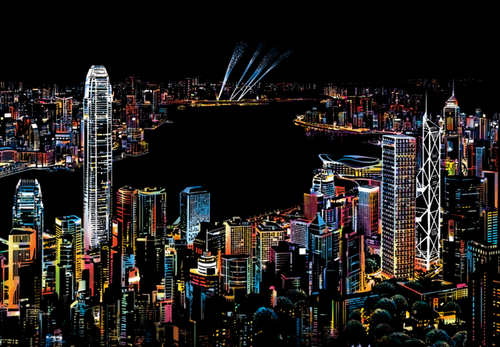 Scratch Painting - Hong Kong by night