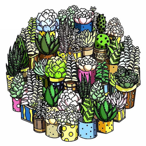 Wooden Puzzle - Succulents
