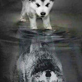 Diamond Painting Framed - Dog and Wolf Reflection