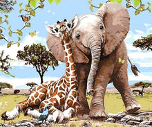 Load image into Gallery viewer, paint by numbers | Elephant &amp; Giraffe friends | animals easy elephants giraffes kids | FiguredArt
