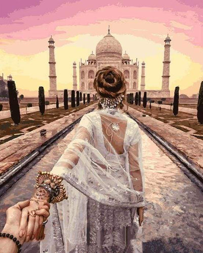 paint by numbers | Romantic Stroll Taj Mahal | intermediate landscapes romance world | FiguredArt