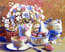 Load image into Gallery viewer, Paint by numbers | Set of tea and flowers | advanced flowers new arrivals | Figured'Art