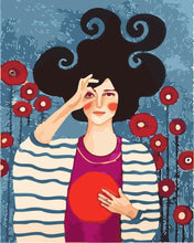 Load image into Gallery viewer, Paint by numbers | Woman with red circle | women intermediate new arrivals portrait | Figured'Art
