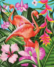 Load image into Gallery viewer, Paint by numbers | Flamingos and large leaves | animals advanced flamingos new arrivals birds | Figured'Art