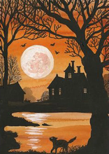 Load image into Gallery viewer, paint by numbers | Full Moon and small Cat | animals cats intermediate landscapes new arrivals | FiguredArt