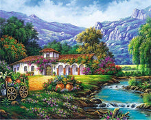 Load image into Gallery viewer, paint by numbers | quiet house near the river | new arrivals landscapes mountains advanced | FiguredArt