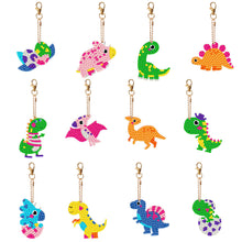 Load image into Gallery viewer, 5D Diamond Painting Keychain Dinosaur 12 Pieces
