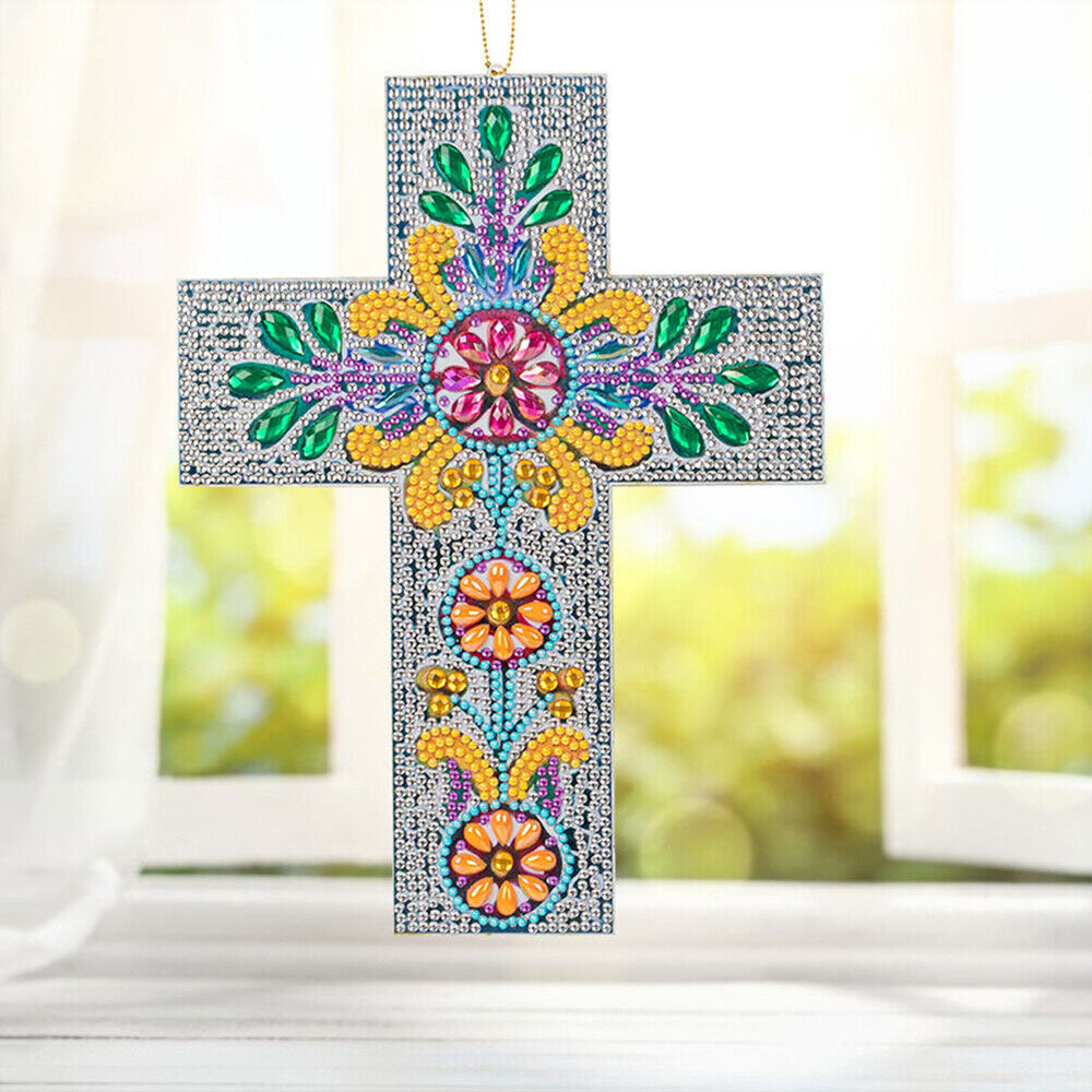 5D Diamond Painting Decorative Pendant Cross with Flower