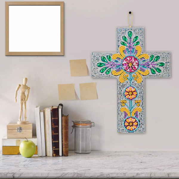 5D Diamond Painting Decorative Pendant Cross with Flower