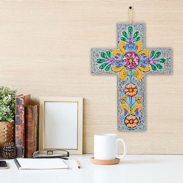 5D Diamond Painting Decorative Pendant Cross with Flower