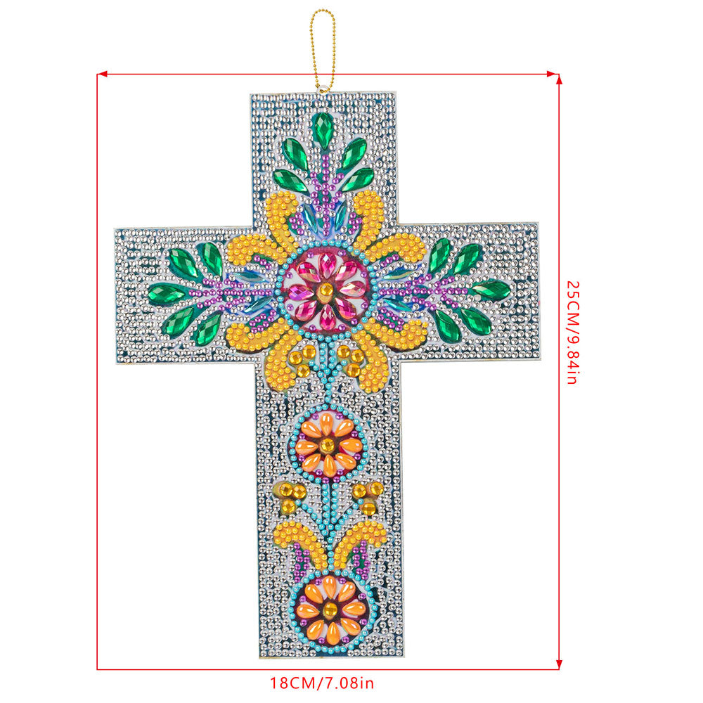 5D Diamond Painting Decorative Pendant Cross with Flower