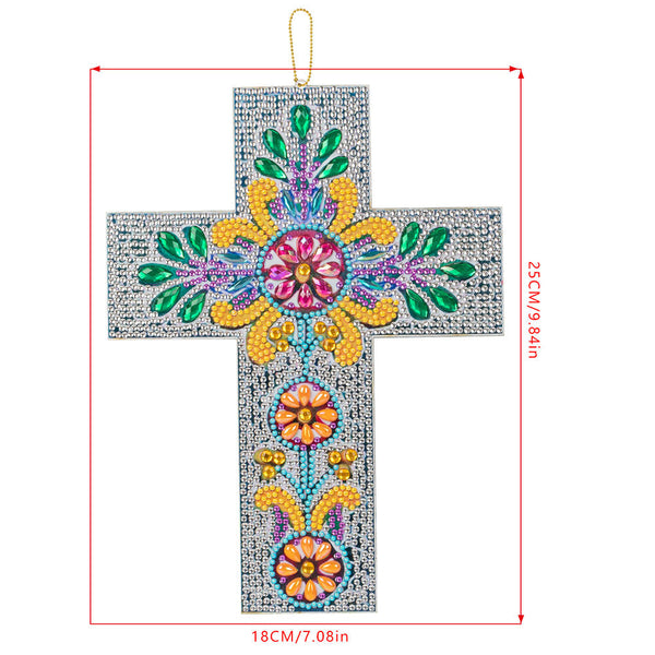 5D Diamond Painting Decorative Pendant Cross with Flower