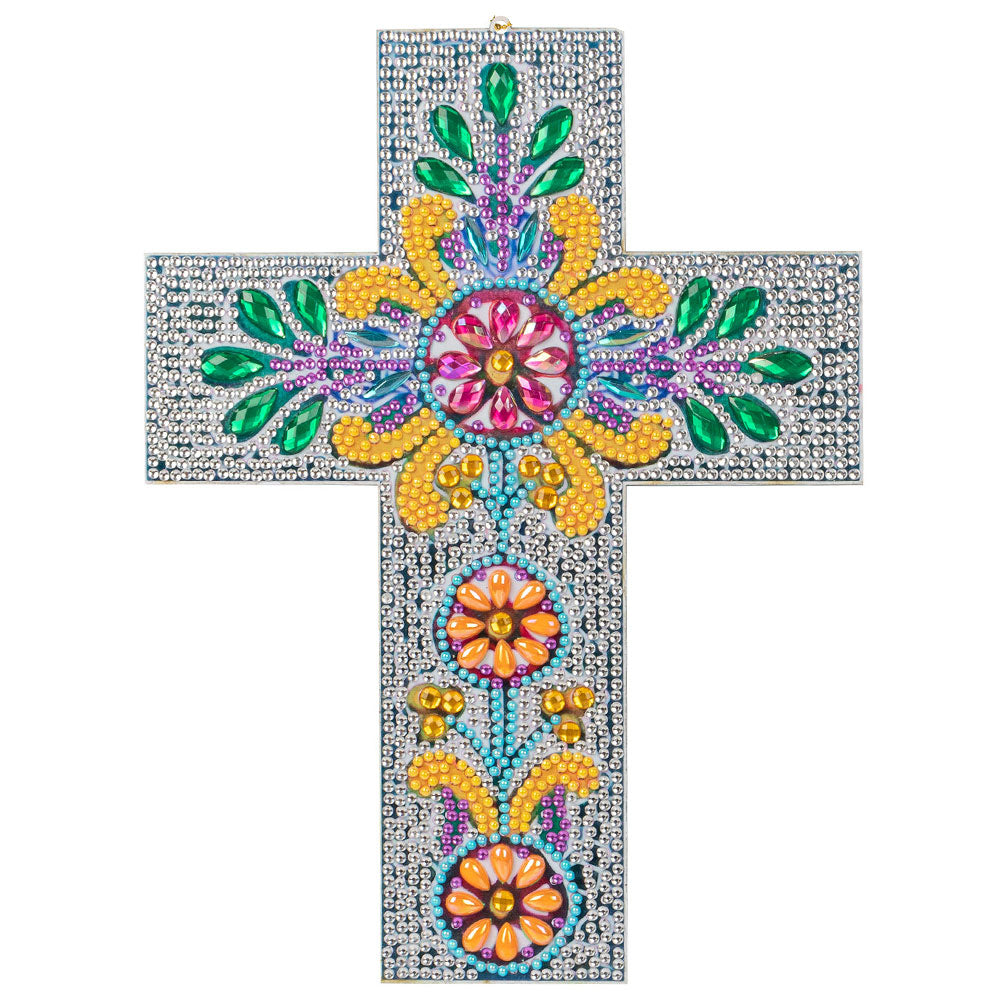 5D Diamond Painting Decorative Pendant Cross with Flower