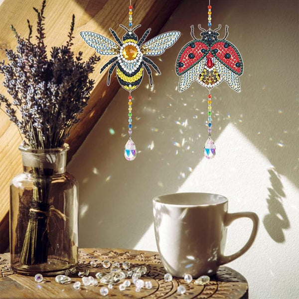 5D Diamond Painting Crystal Wind Chime Bee with Ladybug 2 Pieces