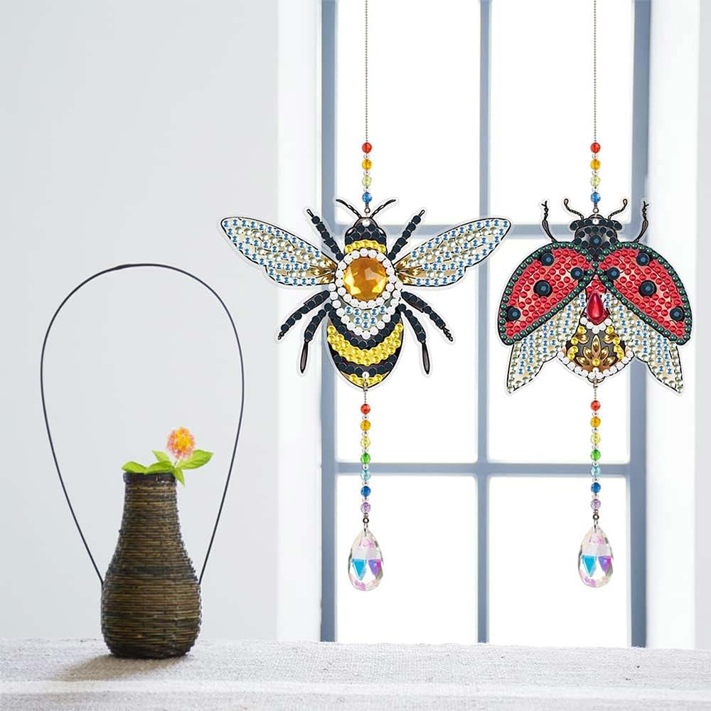 5D Diamond Painting Crystal Wind Chime Bee with Ladybug 2 Pieces