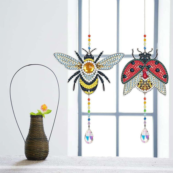5D Diamond Painting Crystal Wind Chime Bee with Ladybug 2 Pieces