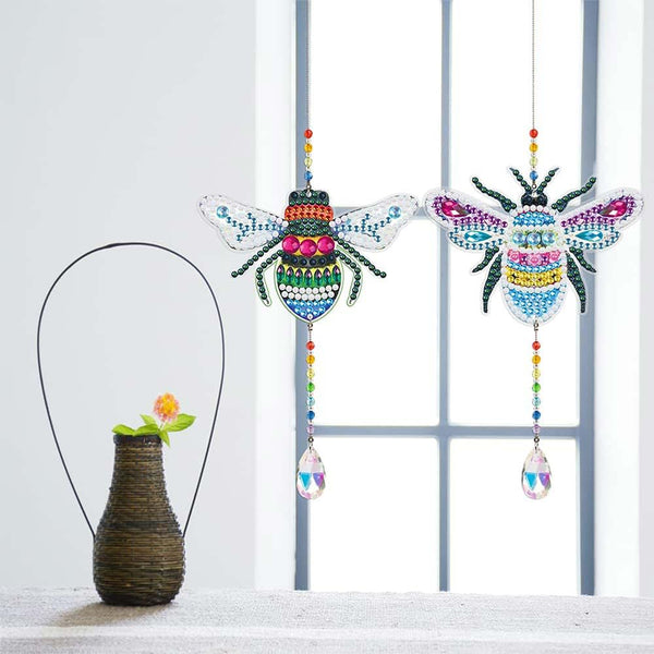 5D Diamond Painting Crystal Wind Chime Colorful Bees 2 Pieces