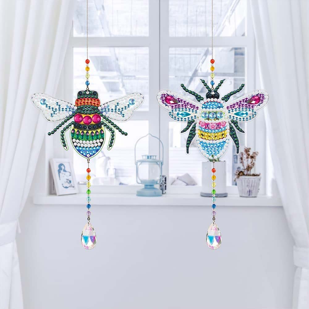 5D Diamond Painting Crystal Wind Chime Colorful Bees 2 Pieces